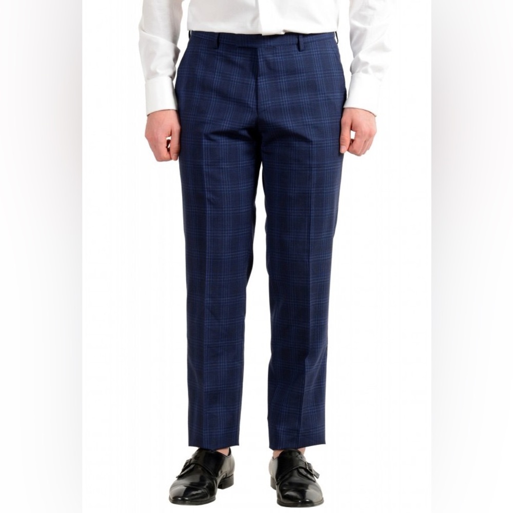 Hugo Boss Men's Navy Blue Plaid Dress Pants